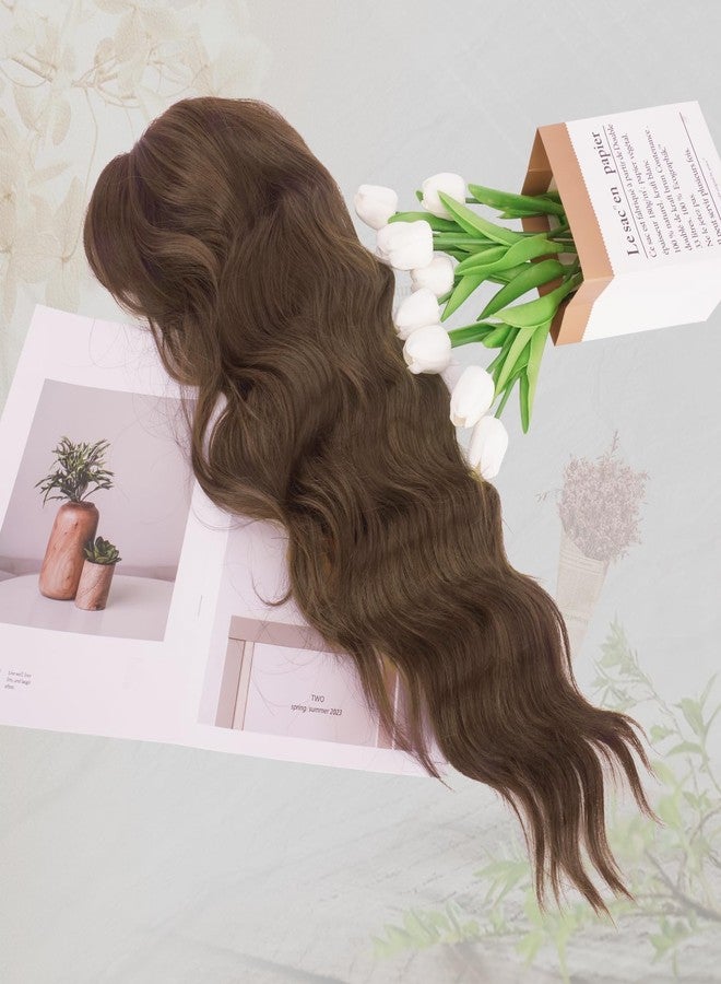 فيشبن شعر مستعار بني من فيشفين مع غرة للنساء - شعر مستعار صناعي طويل مموج بني مختلط ذو مظهر طبيعي مناسب للارتداء اليومي والحفلات، 26 بوصة - Image 4